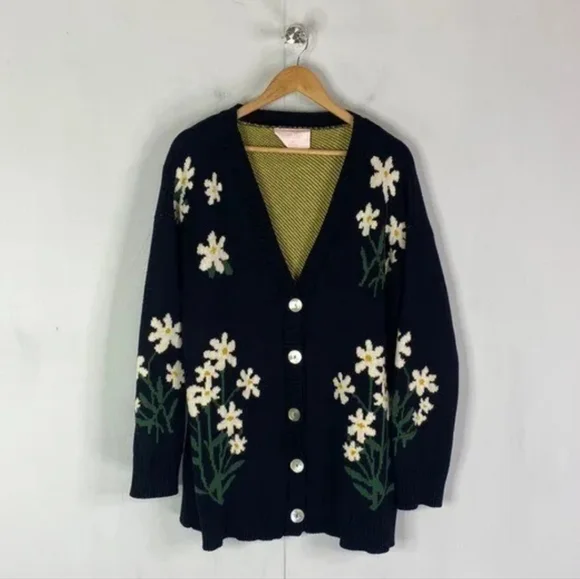 Ban.do Women's L/XL Oversize Floral Daisy Sweater Cardigan Cotton/Wool - Picture 4 of 10
